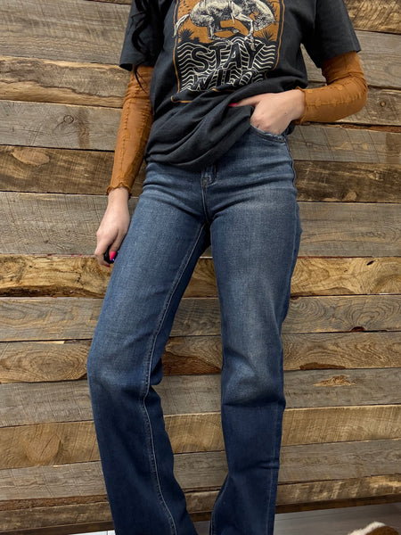 The Charlie High Rise Straight Leg Dark Jeans