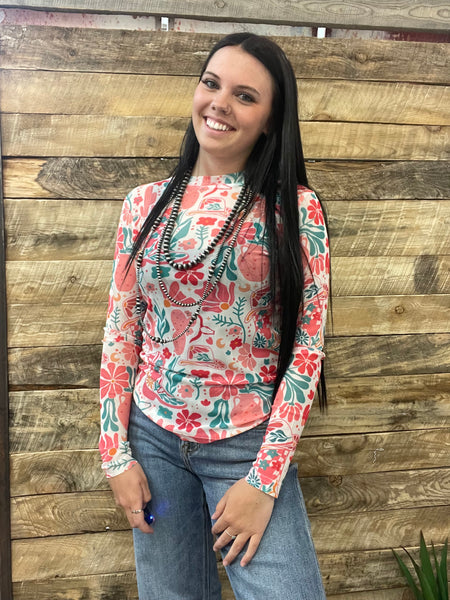 The Floral Boots Mesh Top