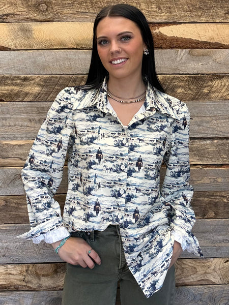 The Western Scene Pearl Snap Puff Long Sleeve Top