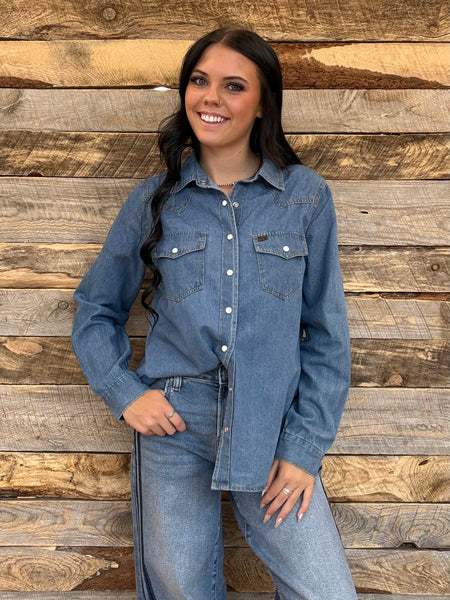 The Great Classic Western Yoke Button Down Denim Top