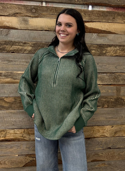 The Keep Me Here Dark Green Quarter Zip Sweater