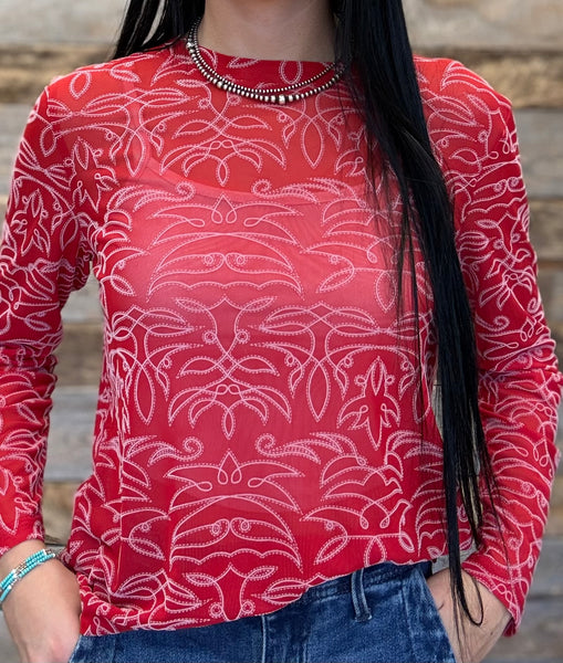 The Bootstitch Red Mesh Top