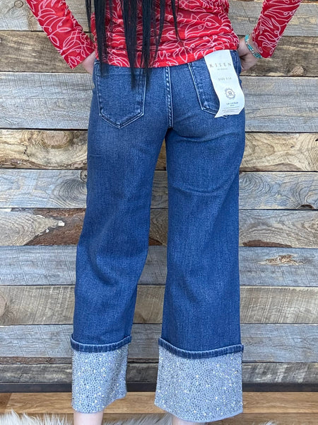 The Jill High Rise Wide Leg Rhinestone Jeans