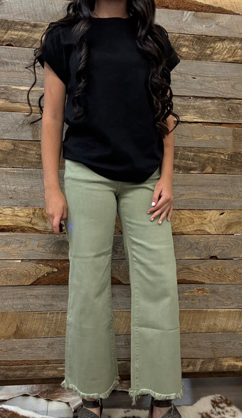 The Josey High Rise Wide Leg Crop Sage Jeans