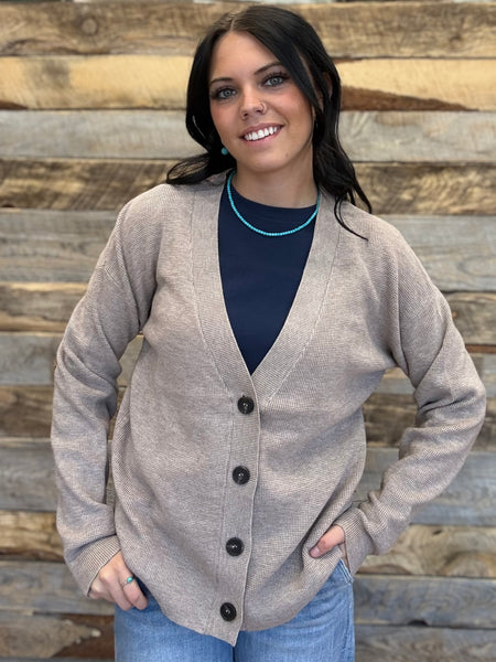 The Way There Button Up Heathered Mocha Sweater