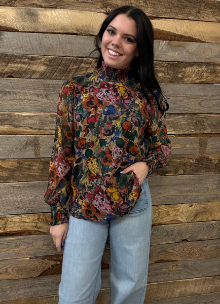 The Floral Chiffon Smocked Top