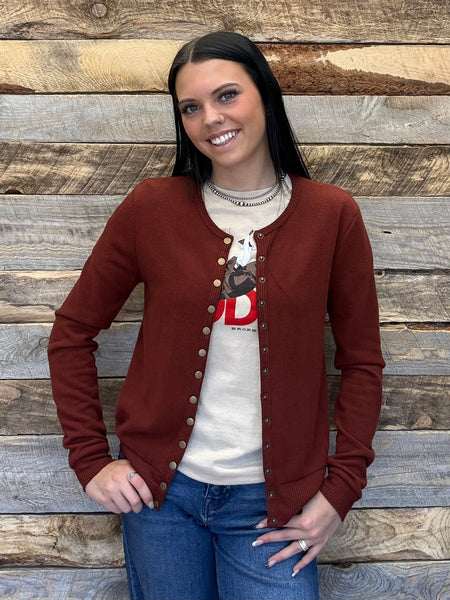 The Snap Button Sweater Rust Long Sleeve Cardigan