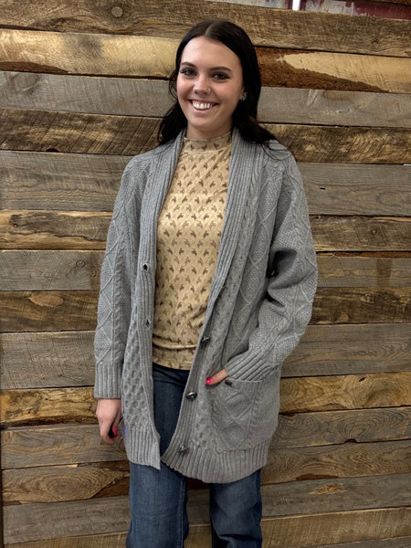 The Come Here Cable Knit Concho Grey Sweater Cardigan