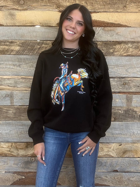 The Come Here CrissCross Chaos Bronc Black Sweatshirt