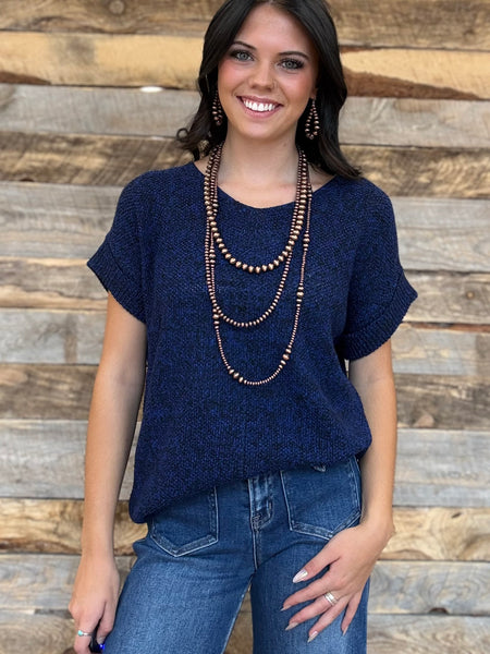 The Talk To It Navy Sweater Cuff Top