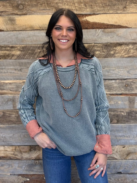 The Do Not Wait Ash Jade Cable Sleeve Sweater