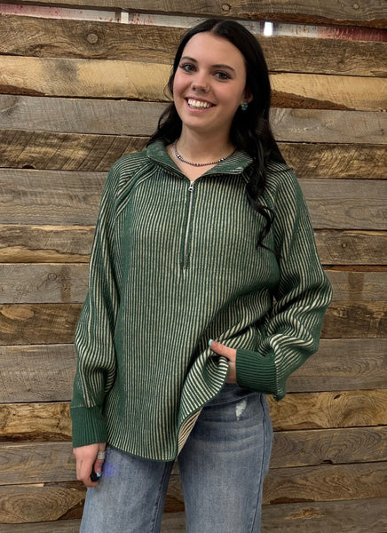 The Keep Me Here Dark Green Quarter Zip Sweater