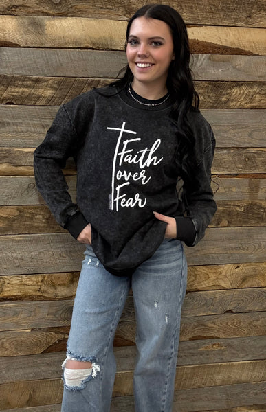 The Faith Over Fear Charcoal Acid Wash Sweatshirt