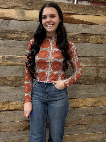 The Aztec Orange Mesh Top