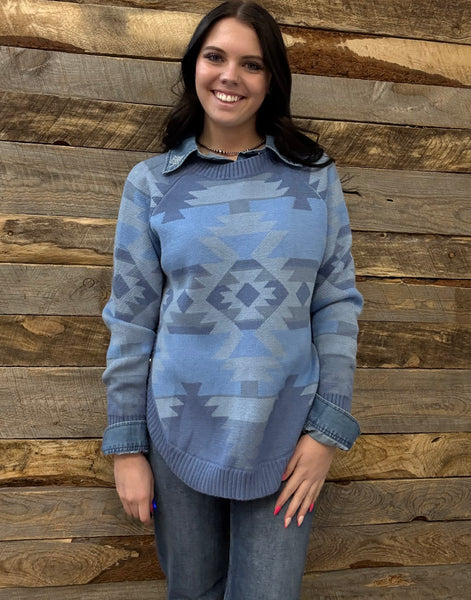 The Knitted Round Hem Sweater Buffalo Button Aztec Sweater
