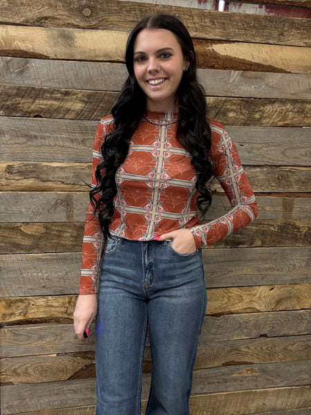 The Aztec Orange Mesh Top
