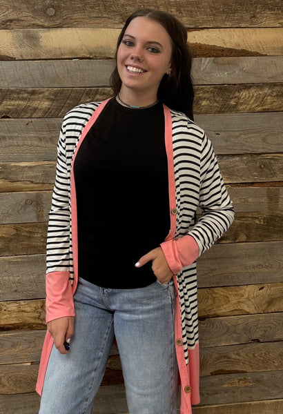 The Coral Striped Cardigan