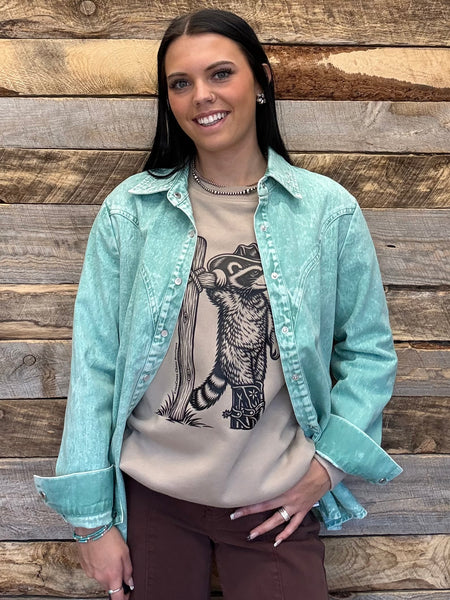 The Mineral Wash Mint Button Down Shirt Top
