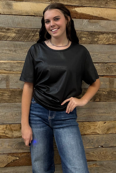 The Short Days Leather Looks Black Top