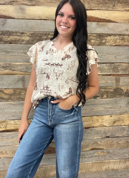 The Western Darlin' Ruffle Sleeved Top