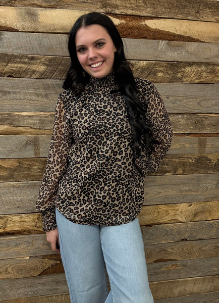 The Leopard Chiffon Smocked Top