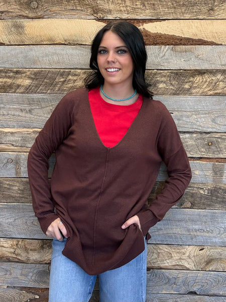 The I Waited Heathered Mahogany Sweater Top