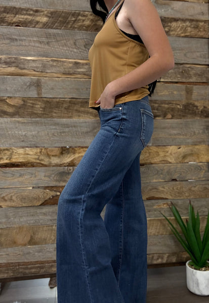 The Dana Mid Rise Extreme Wide Leg Dark Jeans