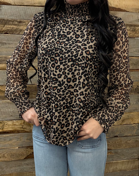 The Leopard Chiffon Smocked Top