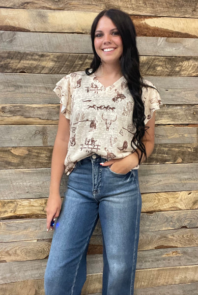 The Western Darlin' Ruffle Sleeved Top