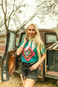 The Sunset Aztec Teal Tee