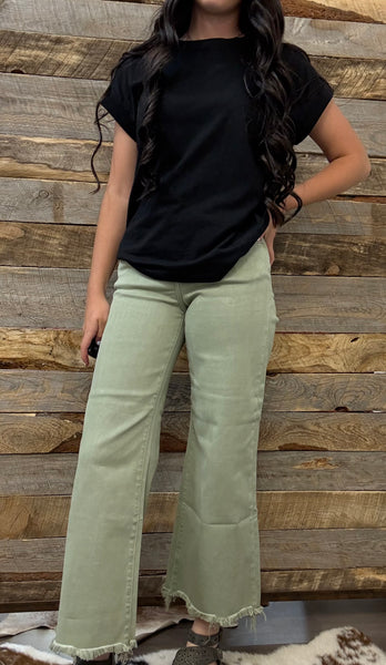The Josey High Rise Wide Leg Crop Sage Jeans