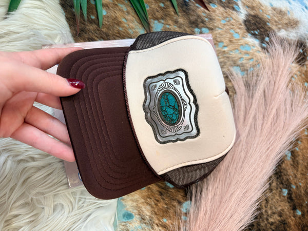 The Turquoise Concho Brown Cap