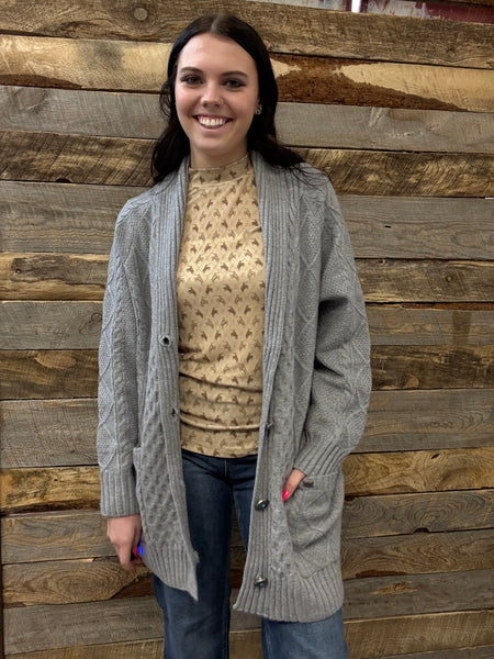 The Come Here Cable Knit Concho Grey Sweater Cardigan
