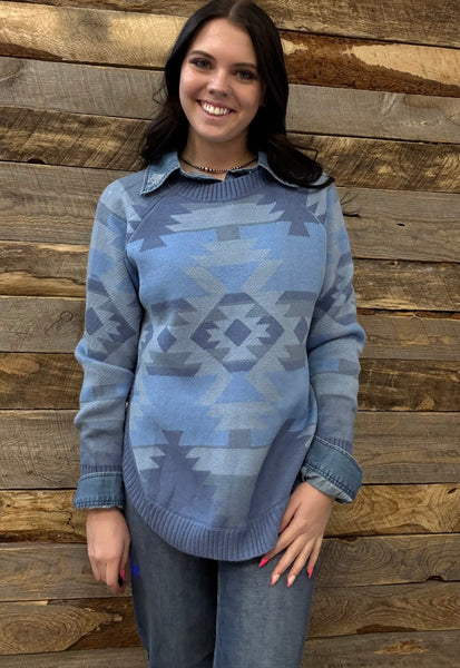The Knitted Round Hem Sweater Buffalo Button Aztec Sweater