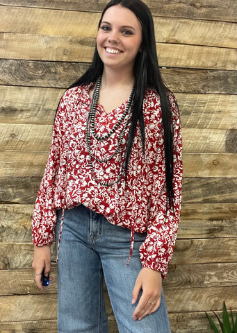 The Floral Print Tie Neck Top