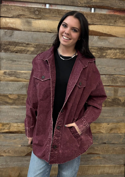 The Way To It Mineral Wash Button Wine Jacket