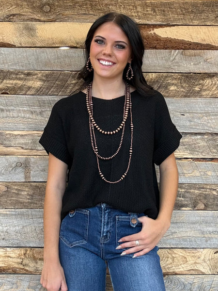 The Talk To It Black Sweater Cuff Top