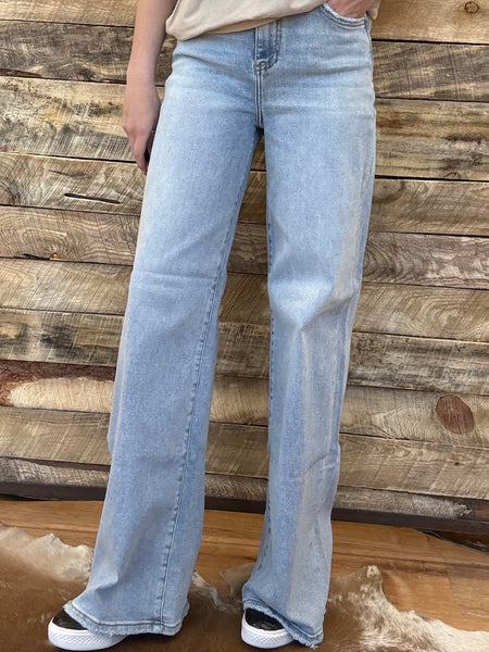 The Mistie High Rise Wide Leg Distressed Seam Jeans