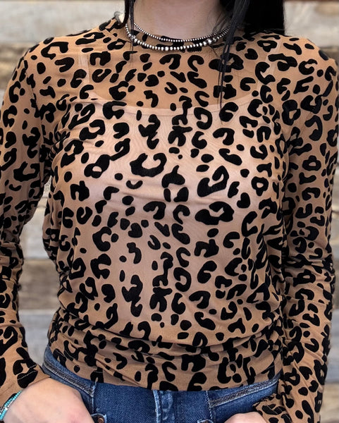The Leopard Brown Mesh Top