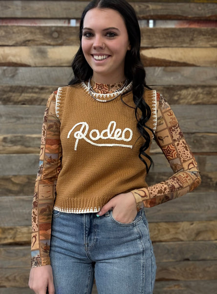 The Square Western Collage Mesh Top