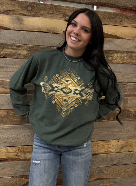 The Short Walk Aztec Mineral Olive Sweatshirt