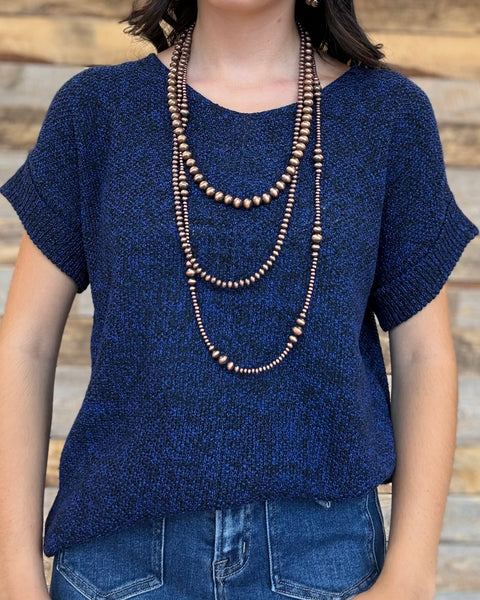 The Talk To It Navy Sweater Cuff Top