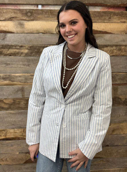 The Striped Woven Light Denim Blazer