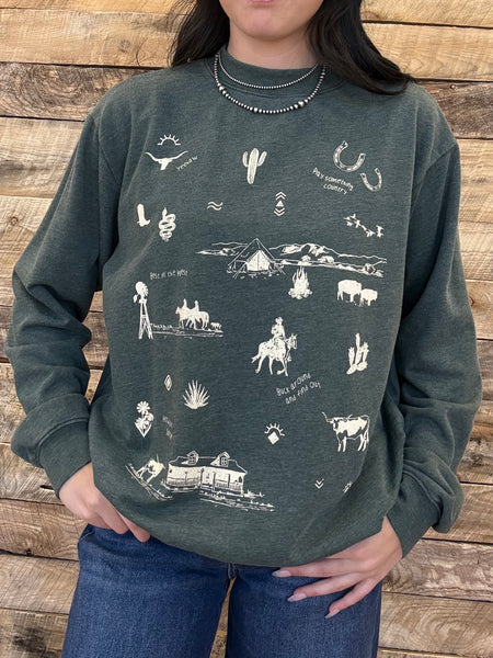 The Western All Over Mineral Olive Sweatshirt