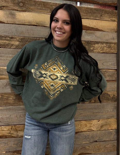 The Short Walk Aztec Mineral Olive Sweatshirt