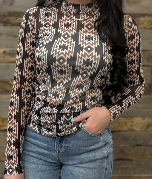 The Aztec Black Mesh Top