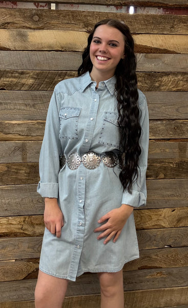 The Studded Pearl Denim Top Jacket Dress