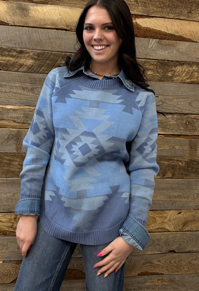The Knitted Round Hem Sweater Buffalo Button Aztec Sweater
