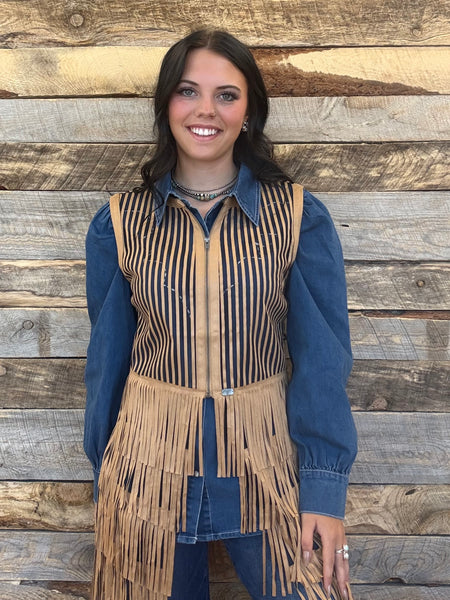 The Fringe Tier Camel Jacket Vest