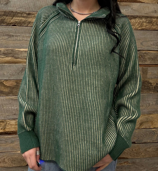 The Keep Me Here Dark Green Quarter Zip Sweater